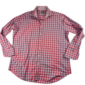 Thomas Dean TD Men’s Long Sleeve Button-Up Shirt XXL Red Blue Plaid Classic Fit